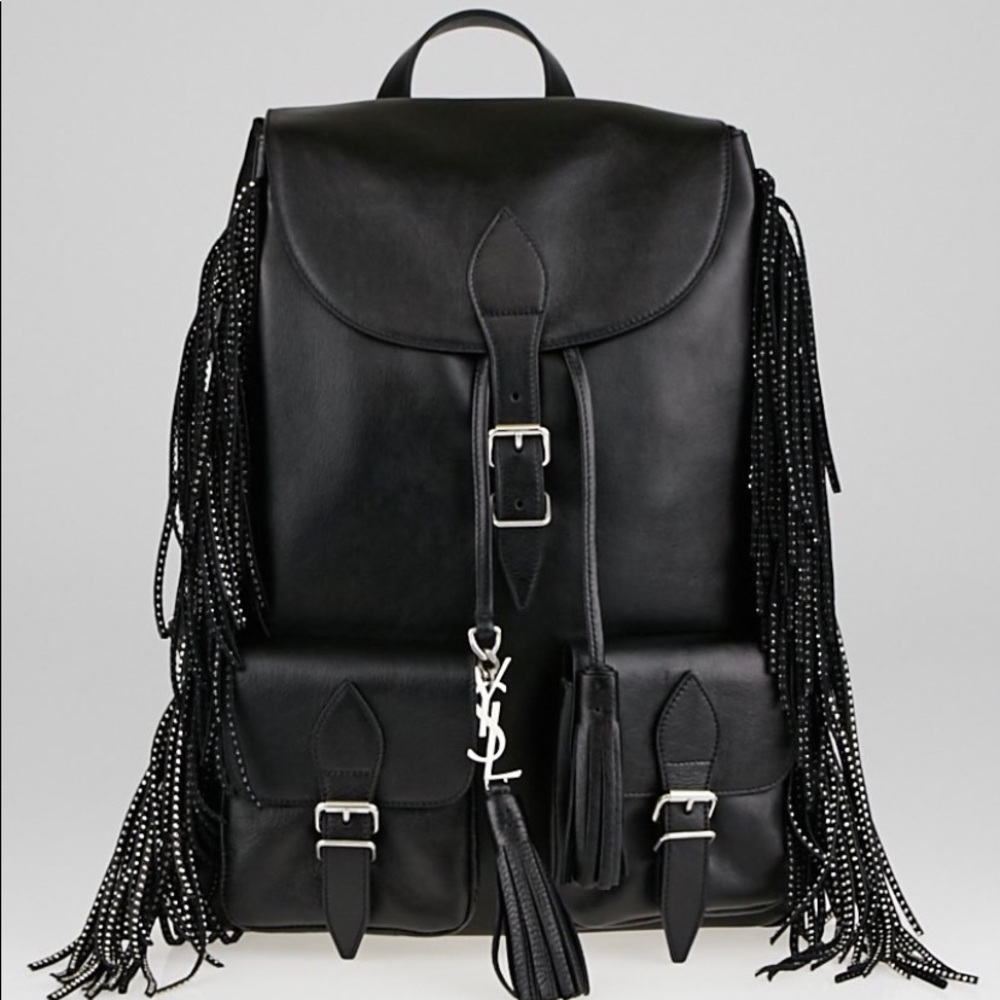 YSL Vitello Leather Studded Fringe Backpack $1400